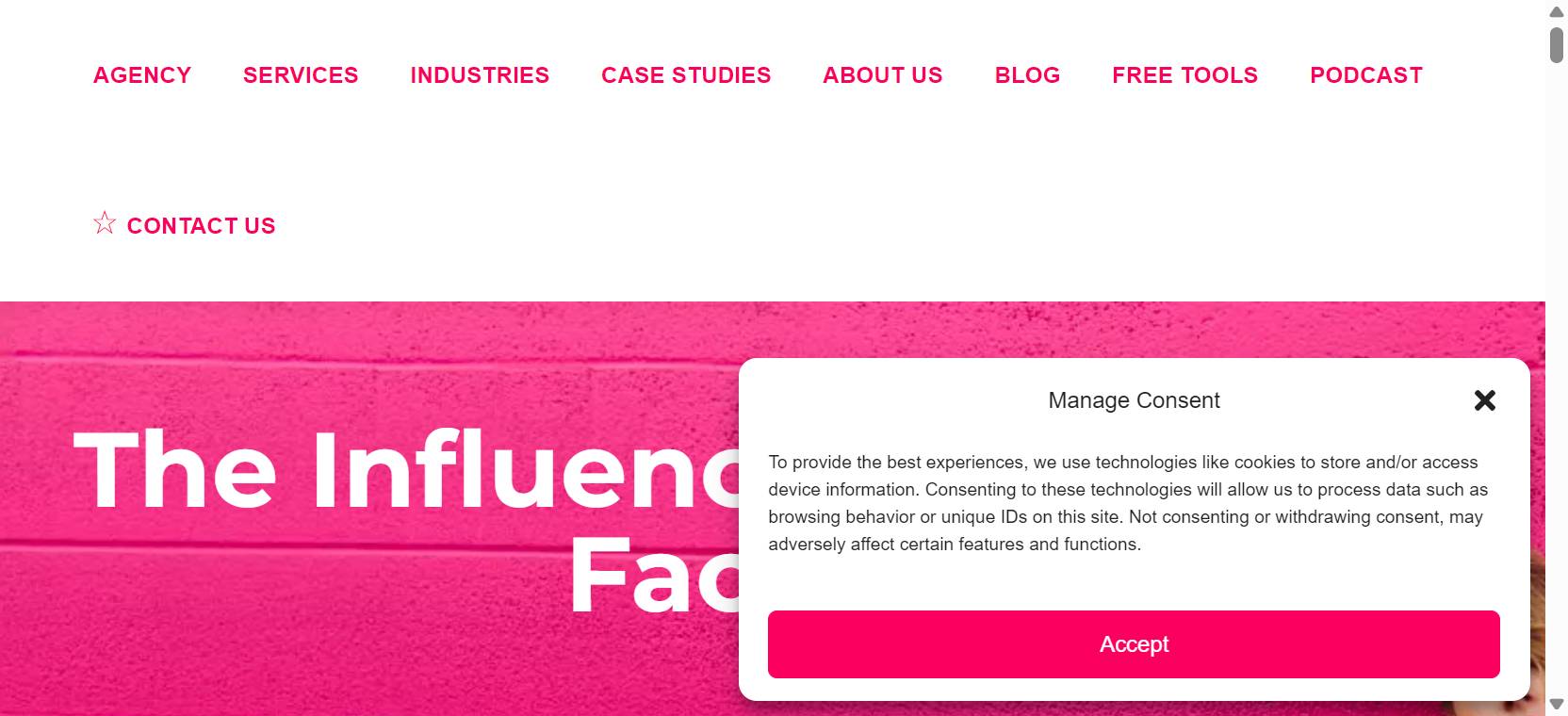 The Influencer Marketing Factory homepage: "Influencer campaigns that drive real revenue, not just reach"