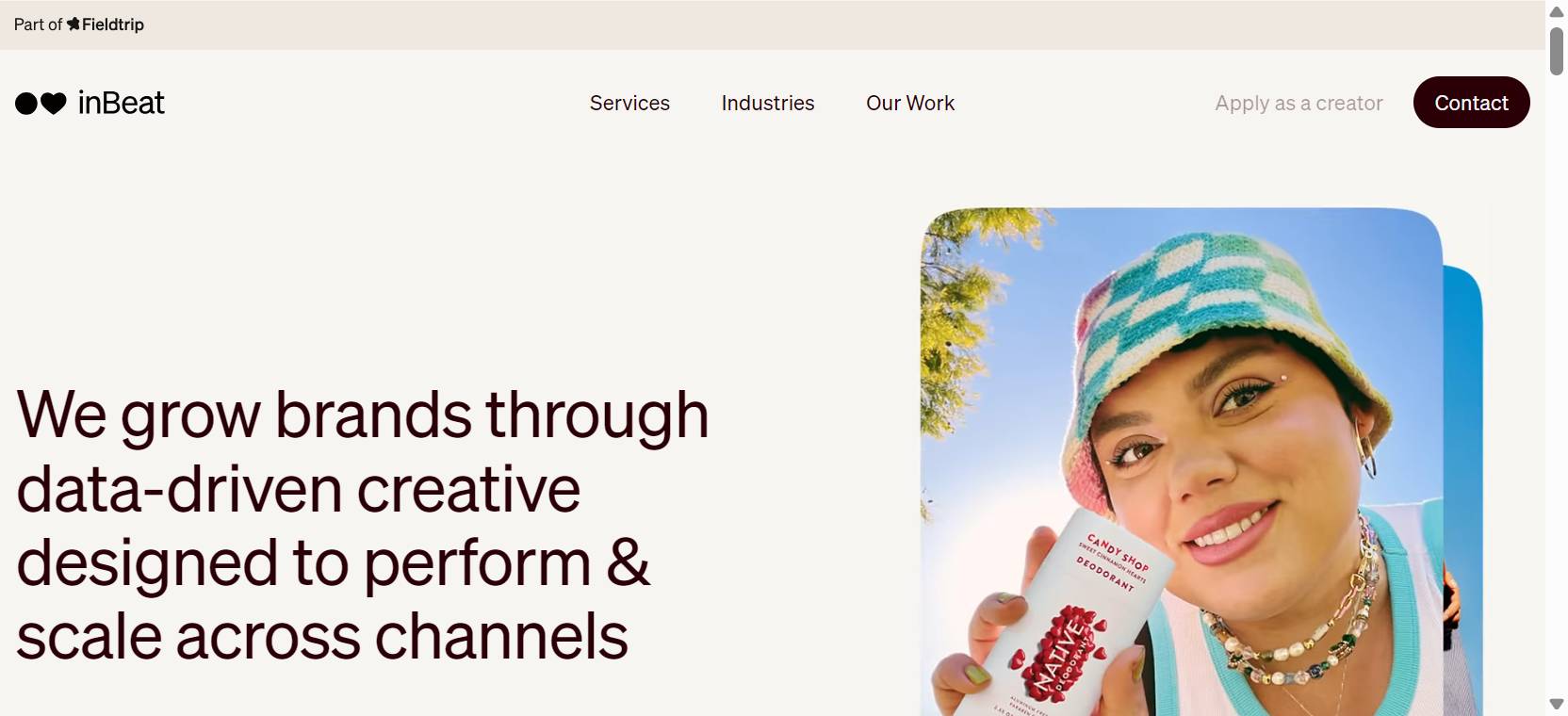 inBeat homepage: "Full Funnel Growth Marketing. Increasing ROAS by 300% through a full-funnel strategy"