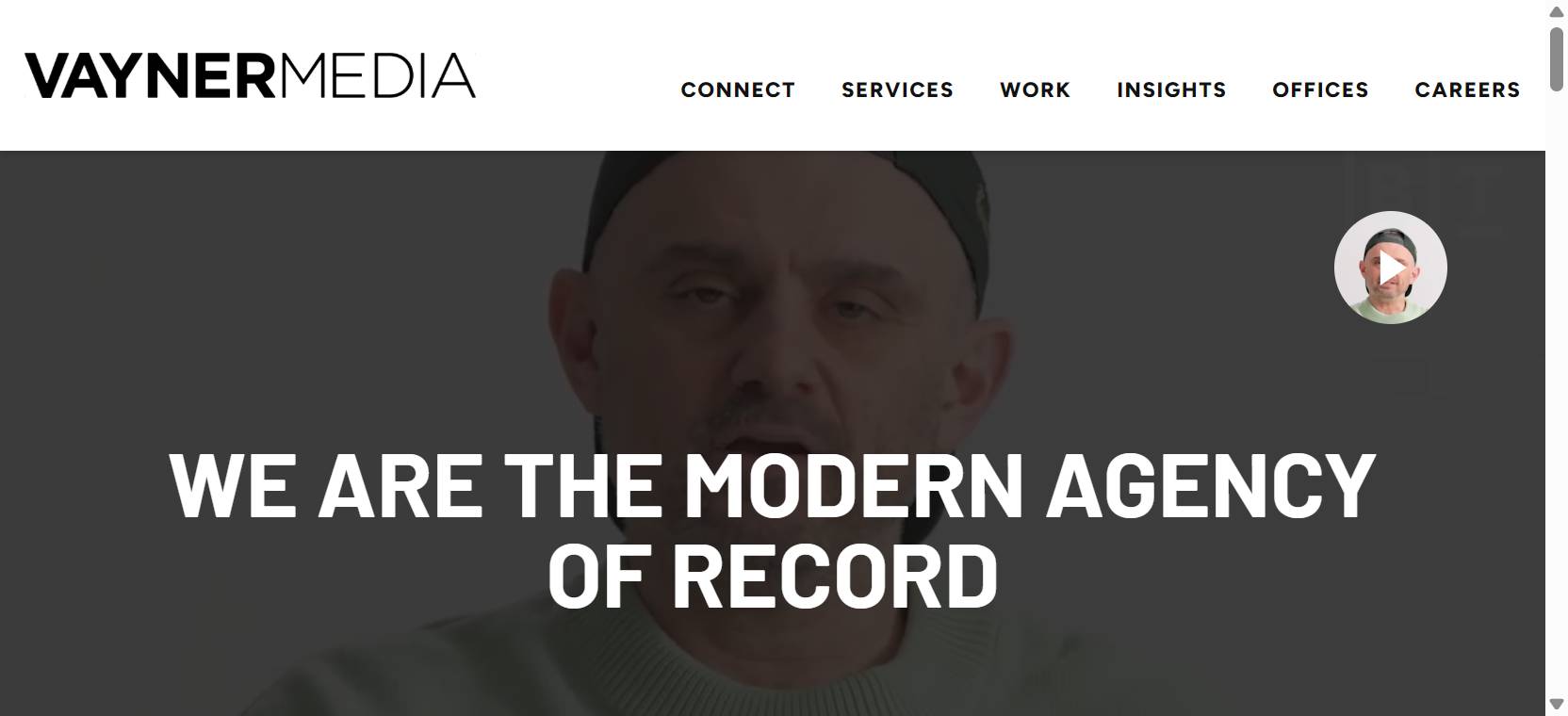 VaynerMedia homepage hero: "We are The Modern Agency of Record"