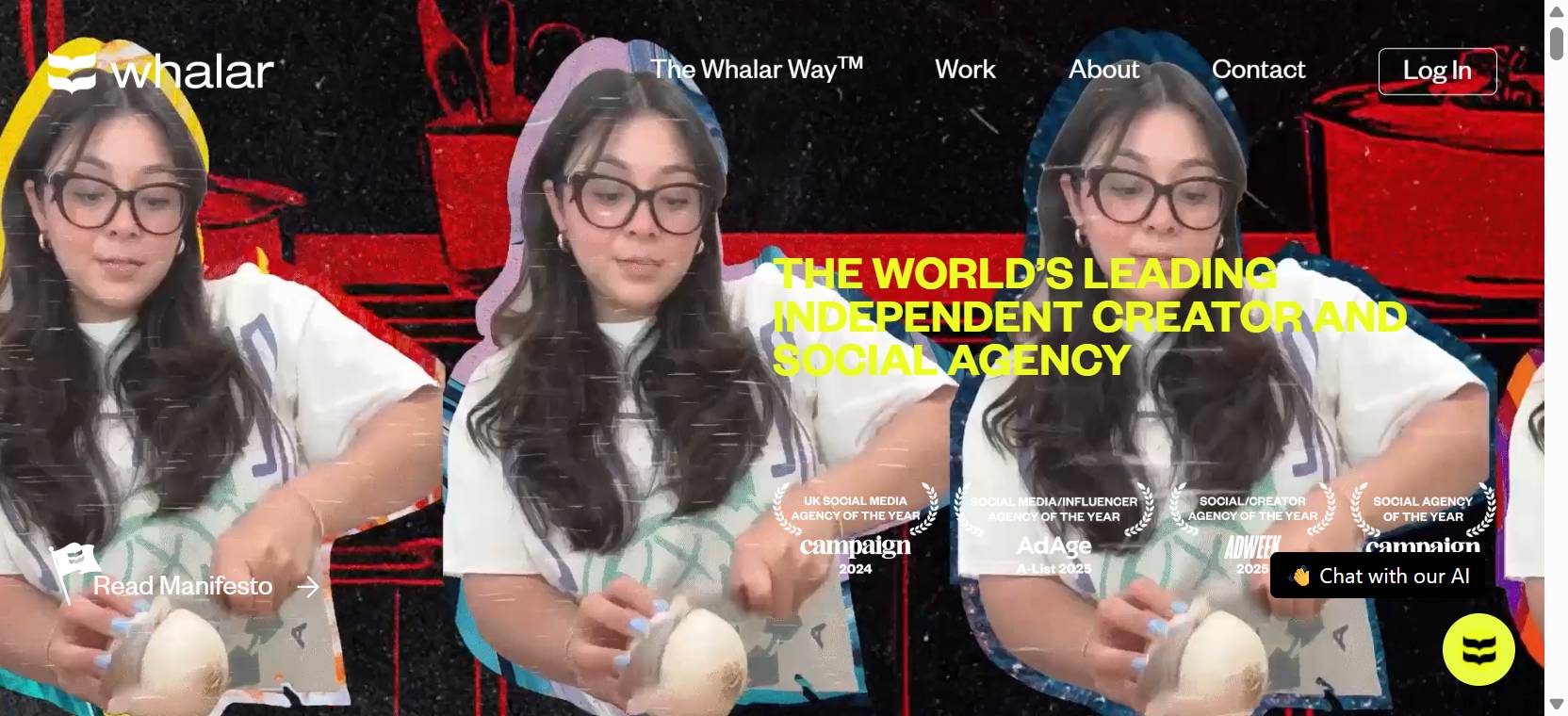 Whalar homepage: "The world's leading independent creator and social agency"